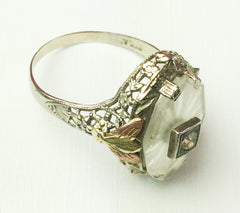 NOW SOLD Camphor Glass Ring, 10K Gold Art Deco 1920s Vintage Fine Jewelry
