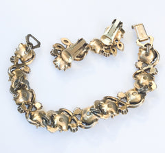 Florenza Bracelet with Earrings, Amethyst Rhinestones, Mother of Pearl, 1950s Vintage Jewelry Set SALE