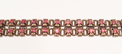 NOW SOLD Art Nouveau Pink Glass Book Chain Bracelet, Vintage Jewelry