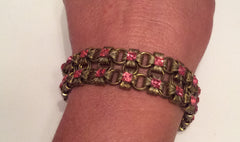 NOW SOLD Art Nouveau Pink Glass Book Chain Bracelet, Vintage Jewelry