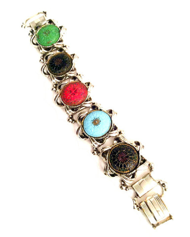 NOW SOLD Art Glass Bracelet, Book Chain, Victorian Revival Vintage Jewelry