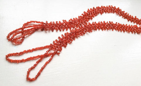 Red Glass Bead Necklace, 1920s Art Deco, Vintage Jewelry