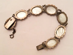 Cameo Silver Bracelet, Mother of Pearl, Art Deco Vintage