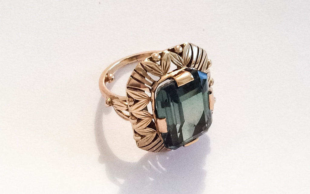 NOW SOLD Teal Green Spinel Ring, 14K Gold, 585 European, Fine Jewelry