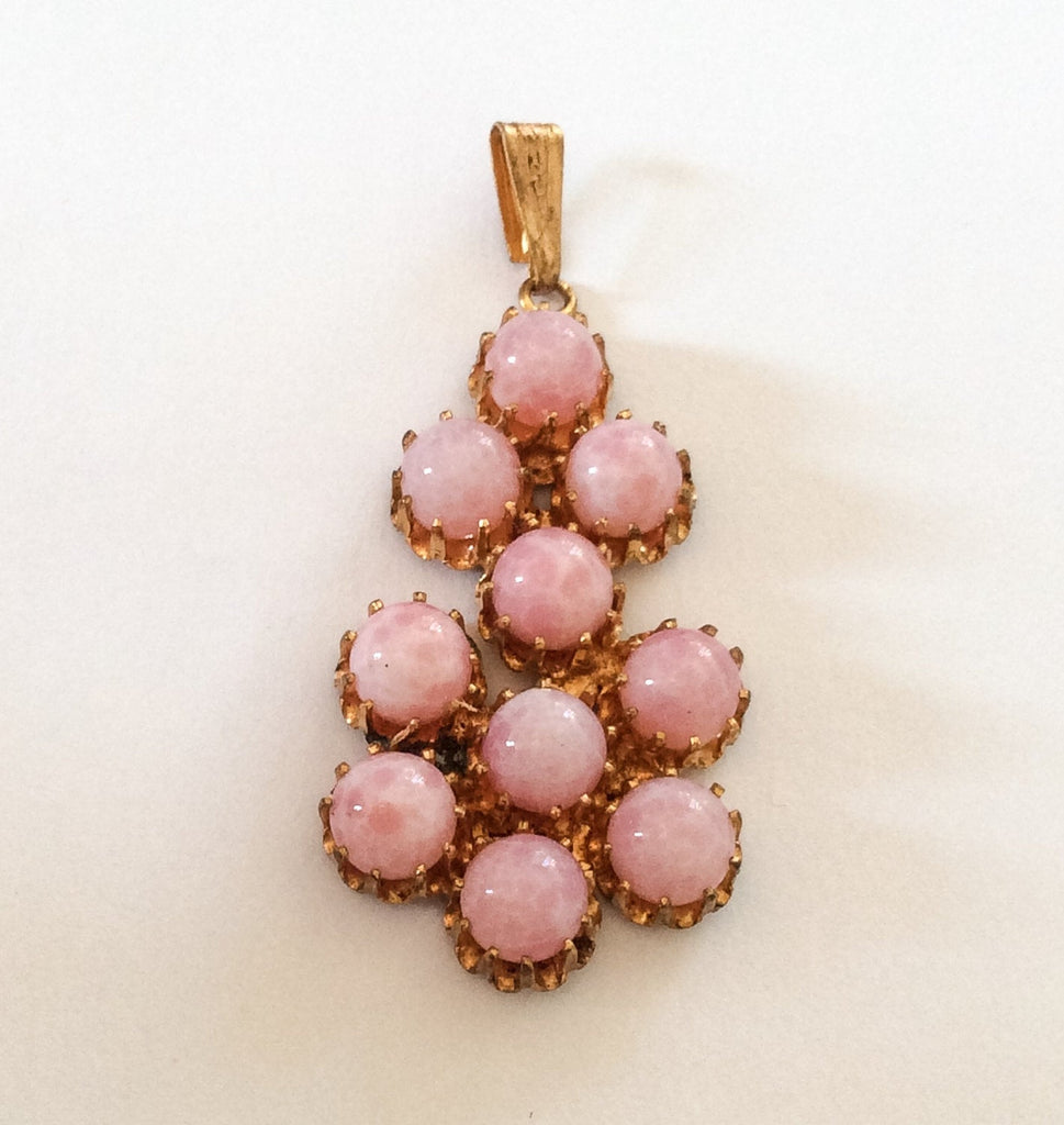 NOW SOLD Art Deco, Pink Glass Pendant, Cupcake Settings, Vintage Jewelry