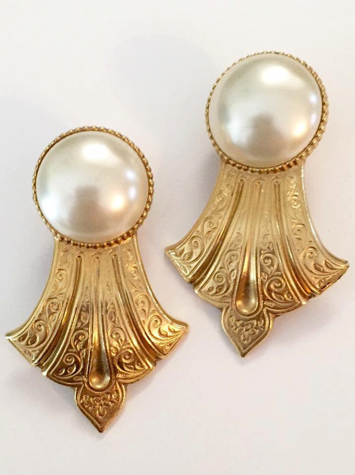 NOW SOLD Baroque Pearl Earrings, Ben Amun Designer, Gold Tone Vintage Jewelry, Givenchy Style