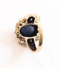 Opal Ring, Blue Sapphire Cabochon, 9K Gold, Vintage Fine Jewelry
