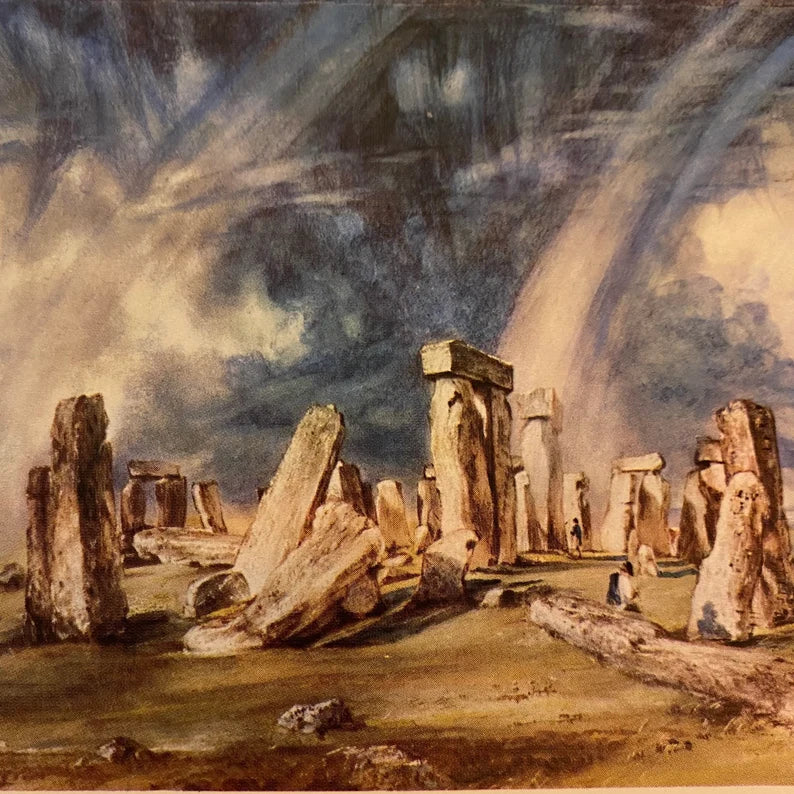 NOW SOLD Stonehenge Watercolour Print Constable, V & A Museum, Medici Collection, Vintage Unused
